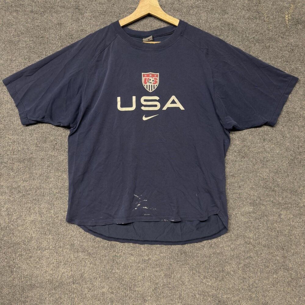 Vintage Nike USA Soccer Dri-FIT Shirt Mens M Blue Short Sleeve Center Swoosh Y2K